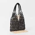 Borsa a rete nera fatta a mano con perline, nappe e sacchetto interno bianco crema - Stile Nero (BB250002-1)