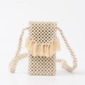 Borsa a tracolla boho in perline di legno fatta a mano con nappe per la spiaggia - Stile Perle di Legno Bianco Crema (BB250003-2)