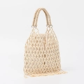 Borsa a mano artigianale color crema con perline, nappe e sacchetto interno coulisse - Stile Crema (BB250002-2)