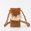 Borsa a tracolla fatta a mano con perle di legno marroni e nappe di cotone color crema - Stile Perle di Legno Marrone (BB250003-3)