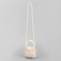 Mini bolso de cuentas hecho a mano marfil con forro de cordón y correa larga - Estilo Mini (13x3x14cm) / crema