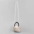 Bolso para móvil tejido con cuentas de madera en contraste y patrones de rombos en blanco y negro - Estilo Mini (13x3x14cm) / Blanco + Negro