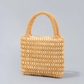Sac à main carré en perles de bois naturel avec poignées tressées style bohème chic - Taille unique / 19.5*4.5*18.5CM / Jaune Terre