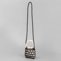 Mini bolso artesanal de cuentas de madera con patrón tejido en blanco y negro y bandolera - Estilo Mini (13x3x14cm) / Negro + Blanco