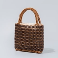 Sac à main artisanal en perles de bois marron bicolore avec doublure en tissu beige - Taille unique / 19.5*4.5*18.5CM / Café