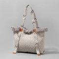Ethnic style canvas tote bag with gray tassels and geometric woven patterns - Gray Ripple Woven Style (YX240006-1)