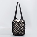 Secchiello intrecciato a mano nero con fodera beige a coulisse per vacanza al mare - 23*15*27CM / Nero (Con Borsa Interna)