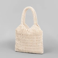 Bolso de mano artesanal con cuentas marfil y cuentas de madera para viajes y playa - Blanco Crema
