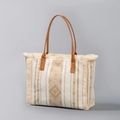 Ethnic bohemian tote bag with beige canvas, fringe tassels, and geometric weaving pattern - Brown Ethnic Geometric Style (YX240007-2)