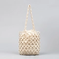 Handmade cream-white beaded handbag with woven diamond mesh and drawstring lining - Ivory