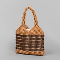 Bolso artesanal de cuentas de madera con rayas geométricas para playa y vacaciones - Café Medio + Café Oscuro