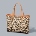 Leopard print canvas tote bag with brown leather handles and gold metal rivets - Large / Leopard Style One (YX250002-1)