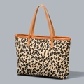 Leopard print canvas tote bag with brown leather handles and reinforced metal rivets - Large / Leopard Style Two (YX250002-2)