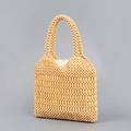 Borsa tote artigianale con perline di legno naturale e fodera interna per le vacanze - Rosso Beige