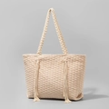 Sac fourre-tout beige en toile tissée avec glands et poignées tressées pour la plage - 50*10*32cm / Beige (YX240004-3)