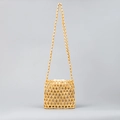 Handgemaakte lichtgele kralen crossbody tas met geweven patroon en binnenzak met koord - Beige