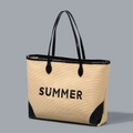 Bolso tote de lona beige con bordado SUMMER y detalles negros para vacaciones en la playa - Yx250004-1 / 40*10*35cm