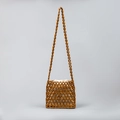 Sac bandoulière en perles de bois marron foncé avec pochette intérieure à cordon blanc - Café
