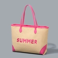 Bolso tote de lona con asas de cuero rosa y bordado SUMMER para vacaciones de playa - Yx250004-2 / 40*10*35cm