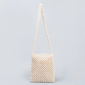 Borsa a tracolla fatta a mano con perline di legno bianco avorio e spallina lunga - Avorio