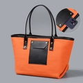 Grande borsa tote in tela arancione con manici in pelle e tasca frontale per cellulare - Stile Patchwork Arancio Nero (YX250001-2【外袋可放】)