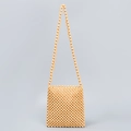 Borsa a tracolla artigianale con perline color crema in legno naturale e spallina - Giallo Terra