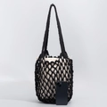 Handmade black cotton woven bucket bag with cream drawstring canvas liner and shoulder strap - Inner Pocket Included / Black