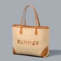 Bolso tote de lona con bordado SUMMER marrón y detalles de cuero en beige y tostado - Yx250004-3 / 40*10*35cm