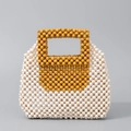 Bolso de cuentas hecho a mano en color crema y amarillo jengibre con asa rectangular - Blanco Leche + Amarillo Jengibre