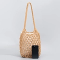 Handmade woven cotton beach shoulder bag in beige with canvas inner pouch and long strap - Inner Pocket Included / Beige