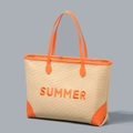 Bolso tote de lona beige con ribete de cuero naranja y bordado SUMMER para la playa - Yx250004-4 / 40*10*35cm