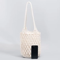 Handmade cream cotton woven bucket bag with mesh pattern and soft fabric lining - Inner Pocket Included / Off White