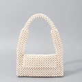 Handmade cream white beaded underarm bag with vintage woven wooden bead design - 24.5*5*15.5CM / Milk White