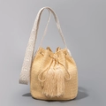 Secchiello in paglia intrecciata beige con tracolla jacquard e grande nappina decorativa - 22*22*17CM / Beige (ES240018-1)