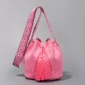 Borsa a secchiello rosa tessuta a mano con nappe e tracolla con motivi etnici geometrici - 22*22*17CM / Rosa (ES240018-5)