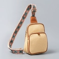 Straw crossbody bag with ethnic pattern strap and brown leather trim detailing - 18x8x23cm / Straw Woven Style (No Doll) (ES240001)