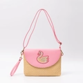 Bolso de paja y cuero sintético rosa con elegante detalle de cuentas de cisne - Estilo Cisne(ES230005-13) / Rosa