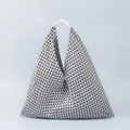 Minimalist triangular shoulder bag with geometric black and white patterns and cream handle - Black White Dense Geometric (F9150-11)