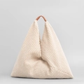 Beige plush triangle tote bag with brown faux leather handles for winter fashion - Beige / 58*58cm