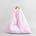 Triangle plush handbag in soft pink fleece with brown leather strap for daily wear - Pink / 58*58cm