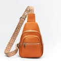 Bright orange PU leather crossbody chest bag with wide geometric pattern strap and triple zip - 20*10*28cm / Style B Brown