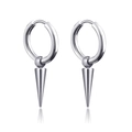 Polished silver punk earrings featuring circular hoops and long cone-shaped spike pendants - Silver Minimalist Spike (Style 23)