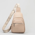 Beige PU-lederen crossbodytas met brede zwart-witte schouderband met geometrisch patroon - 20*10*28cm / Stijl B Wit