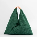 Bolso tote triangular de felpa verde oscuro con asas de cuero marrón - Verde Oscuro / 58*58cm
