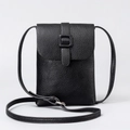 Vertical black crossbody phone bag with lychee texture leather and magnetic buckle - 14*4*19cm / Black
