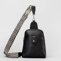 Women's black lychee pattern PU leather crossbody bag with geometric woven strap - 18*8*24cm / Black