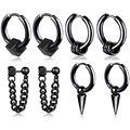 Set di 4 paia di orecchini punk neri in acciaio inox con catena e pendenti a forma di cono - Stile Set di Combinazioni Multiple