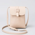 Vertical off-white litchi grain PU leather crossbody mobile phone bag with adjustable strap - 14*4*19cm / White