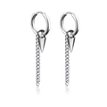 Silver punk hoop earrings featuring spiked cone charms and long chain details - Tank Chain Tapered Spike Dangle Style