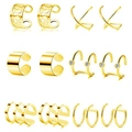 12-piece gold ear cuff set featuring minimalist wave, cross, and rhinestone designs - Gold Ear Cuffs Jewelry Set